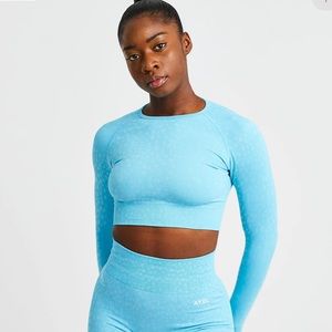 Evolve Speckle Seamless Long Sleeve Crop Top - Light Blue
